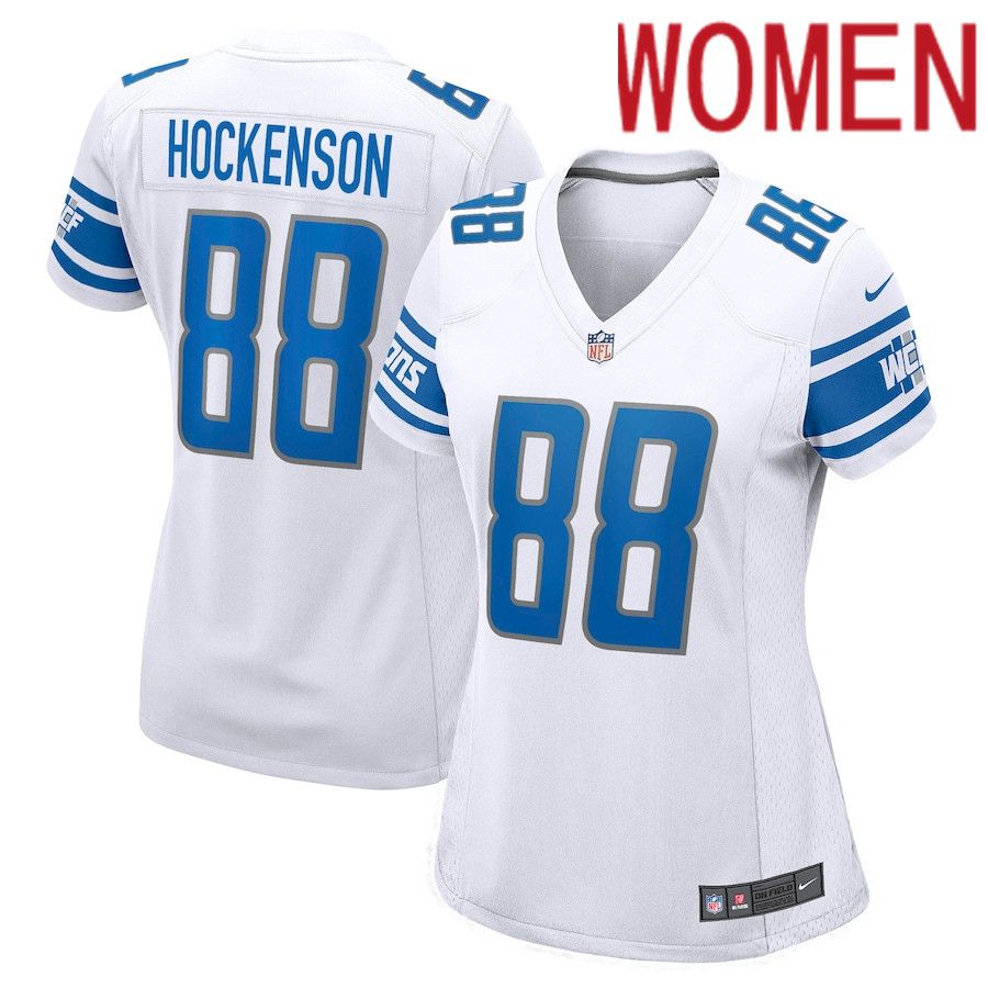 Women Detroit Lions #88 T.J. Hockenson Nike White Game NFL Jersey->women nfl jersey->Women Jersey